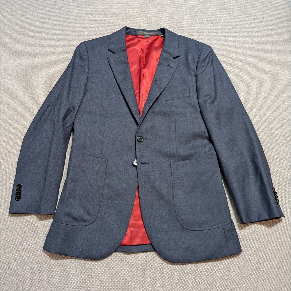 Indochino Men's Blazer 42R Charcoal Blue 100% Wool Slim Fit Suit Jacket Coat